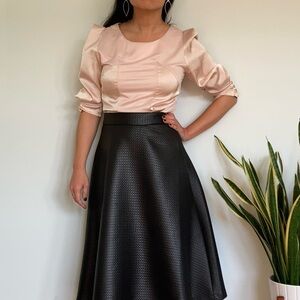 Korean Pink Peach Puff Shoulder Satin Blouse